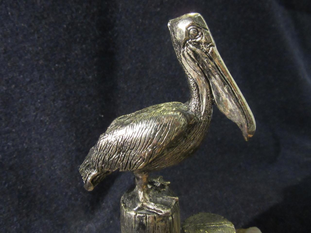 Pewter Pelican Figurine On Marble
