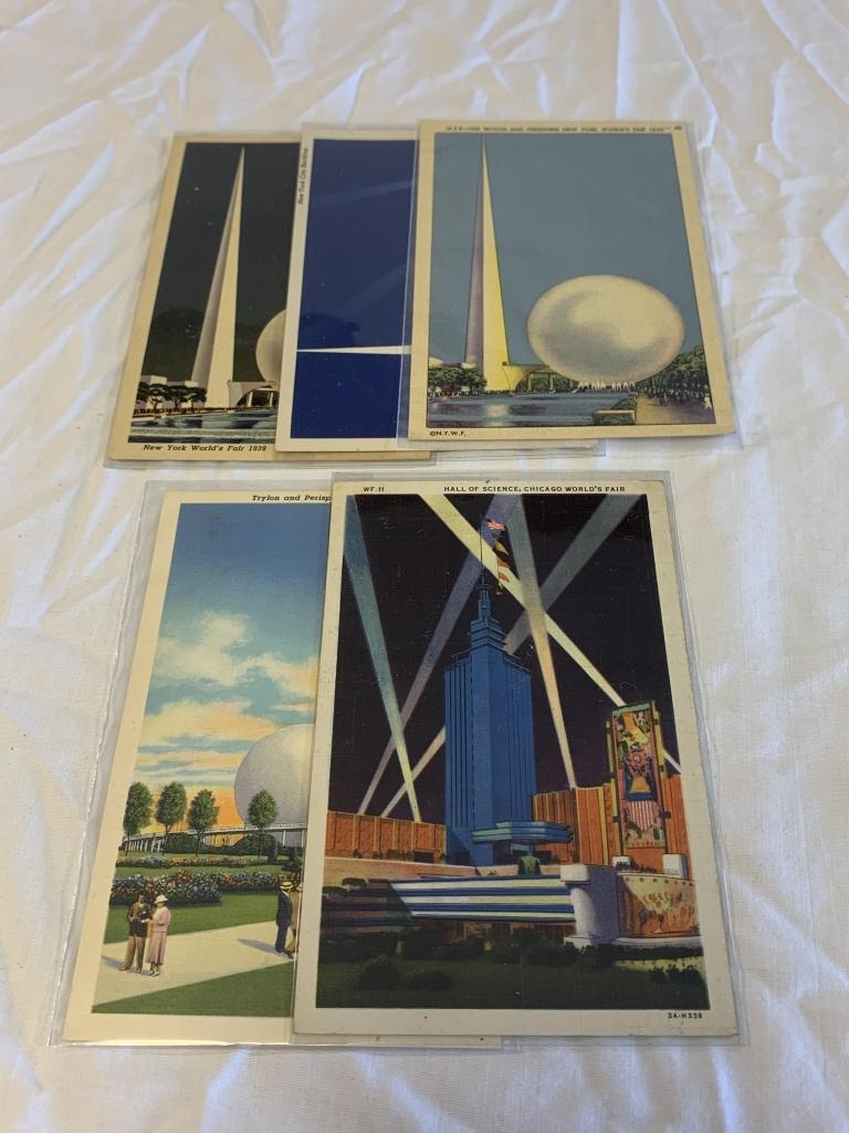 5 original 1939 New York World's Fair Postcards