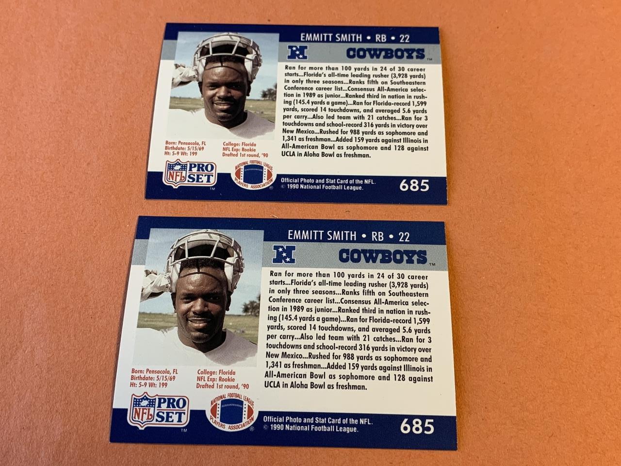 (2) EMMITT SMITH 1990 Proset Football ROOKIE Cards