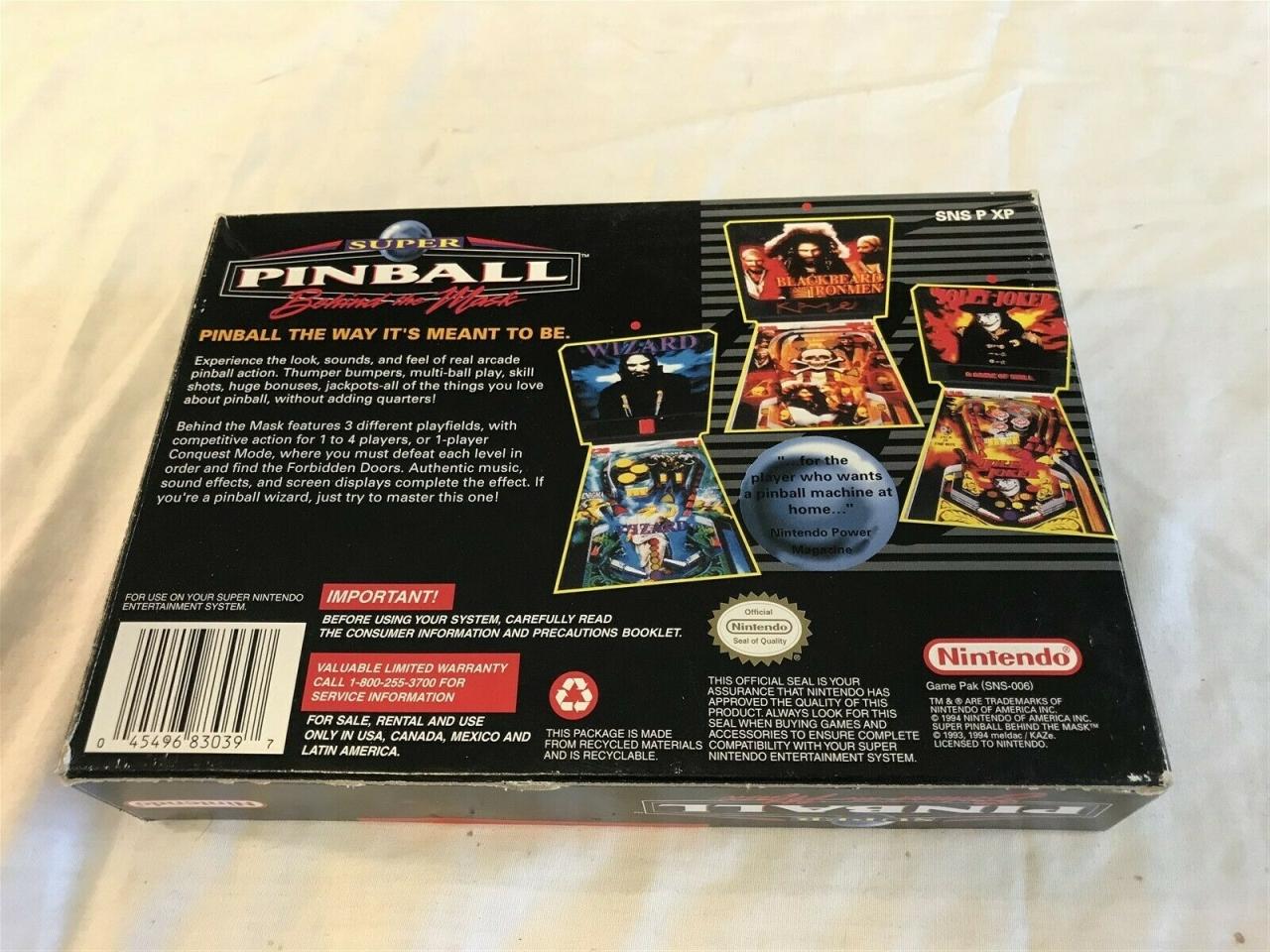 Nintendo SNES Super Pinball Behind the Mask game