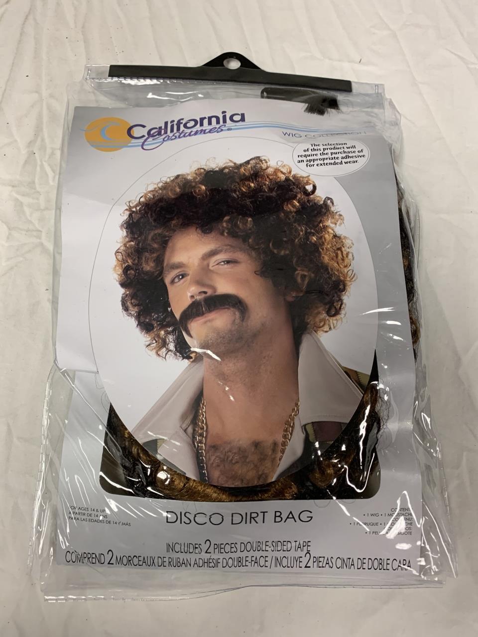 DISCO DIRT BAG Wig & Mustache Costume NEW