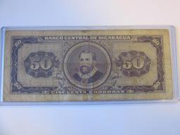 1968 Banco De Nicaragua 50 Cordobas Banknote