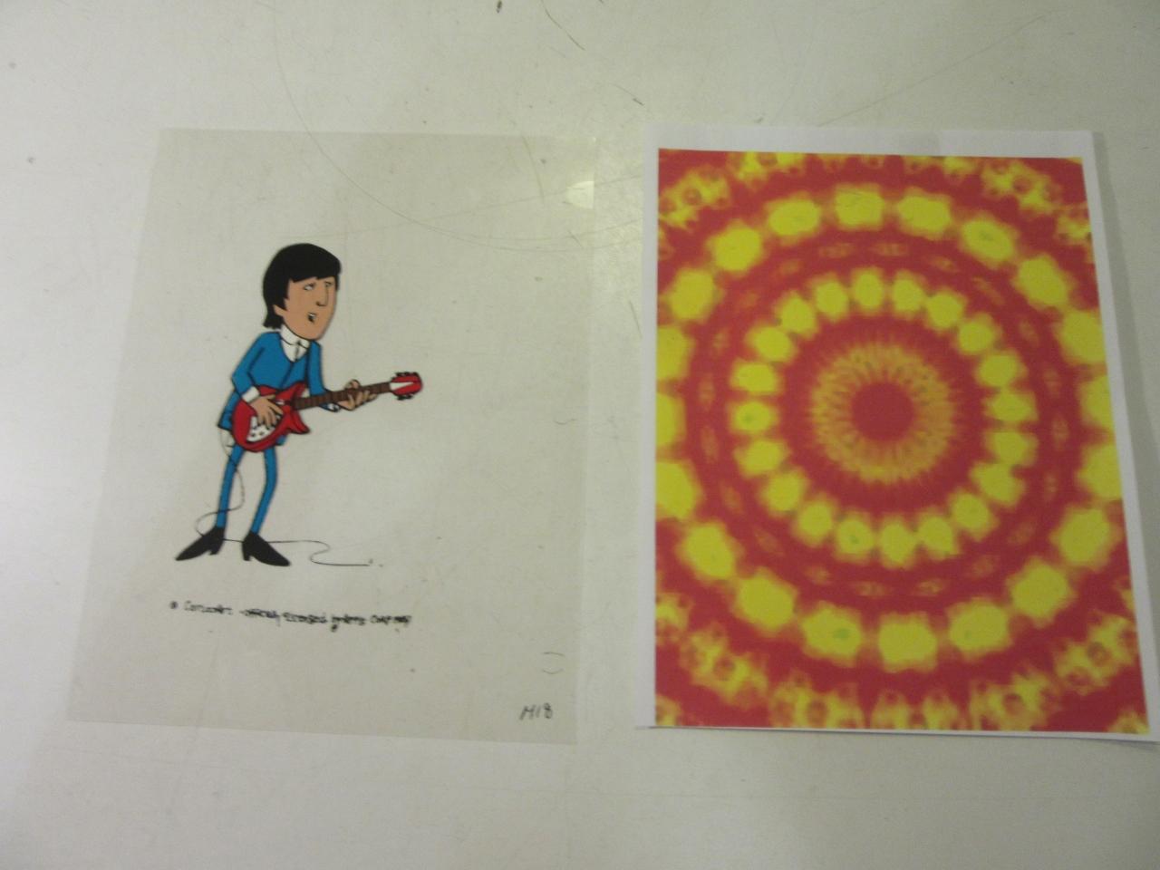 Cartoon Art of A Beatle With a Tie-Dye Print Back