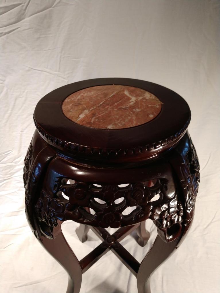 Oriental style wood with marble plant stand
