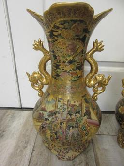 2 Large Asian Design Decorative Vases