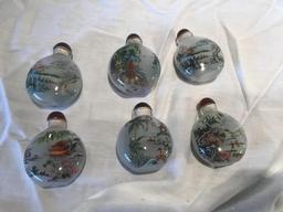 6 Vintage Japanese Reverse Painted Snuff Bottles