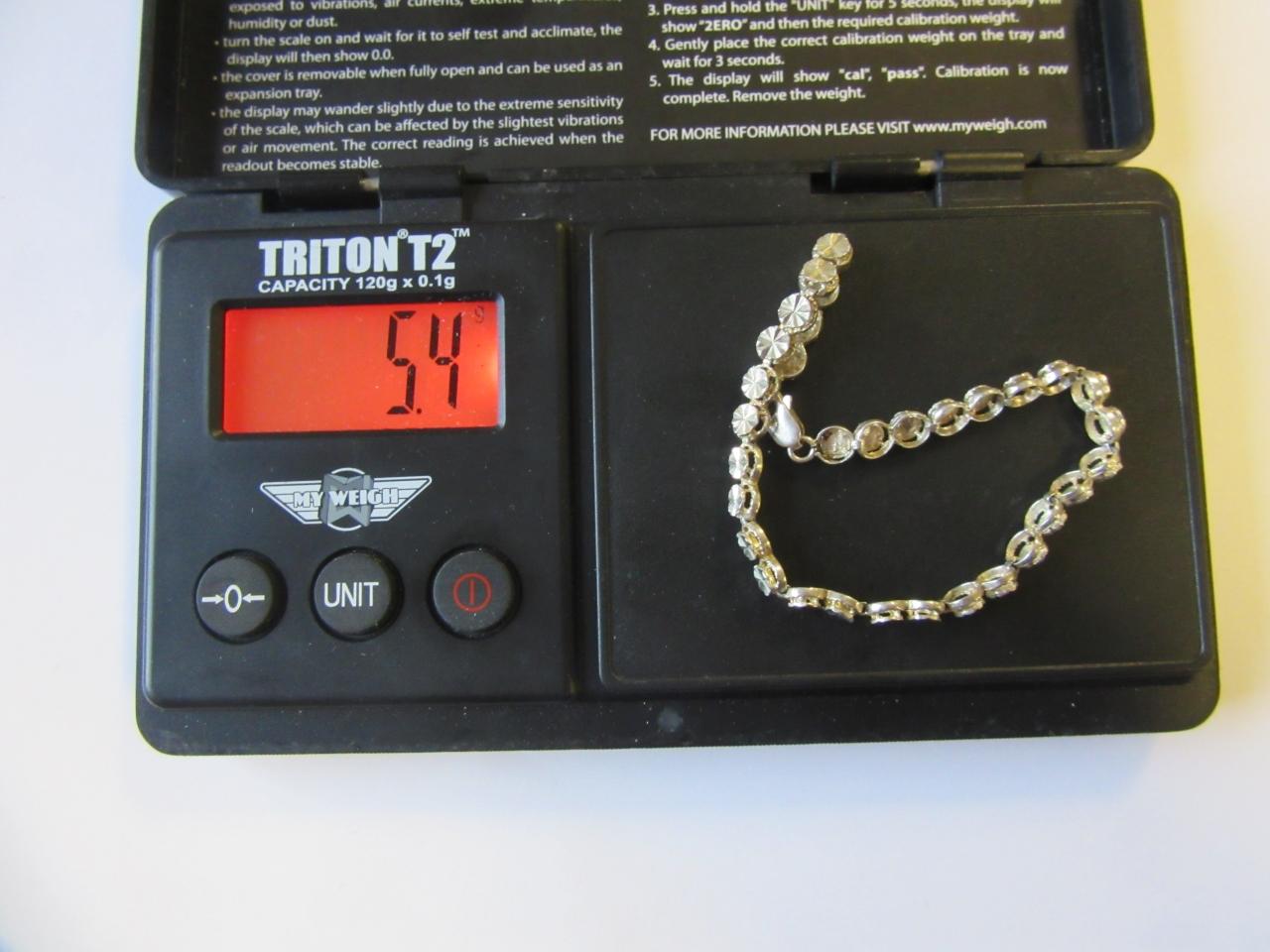 .925 Silver 5.4g7.25" Clear Stone Bracelet