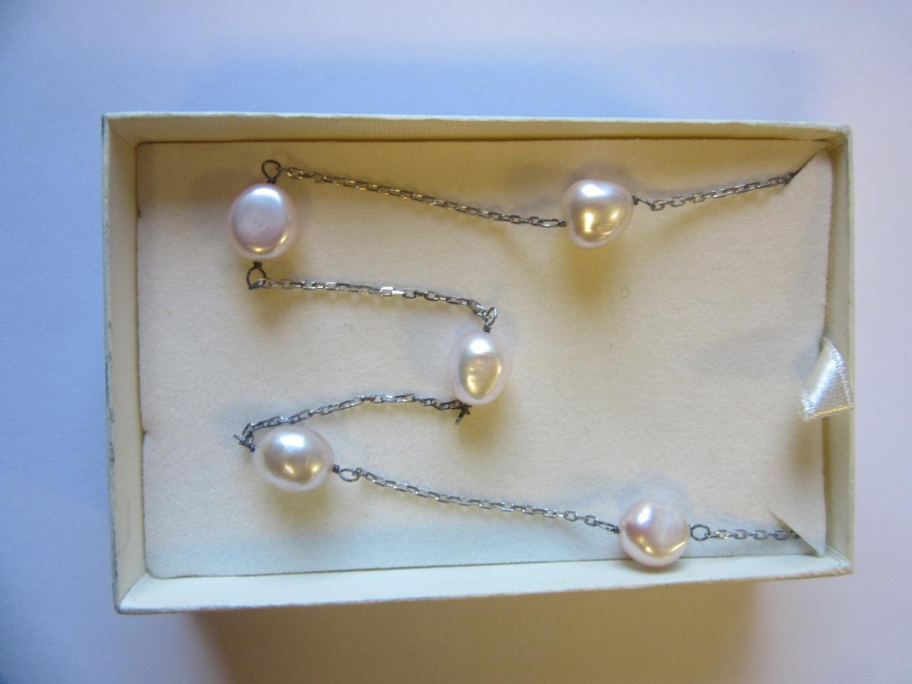 .925 Silver 6.6g 17" 5 Freshwater Pearl Necklace