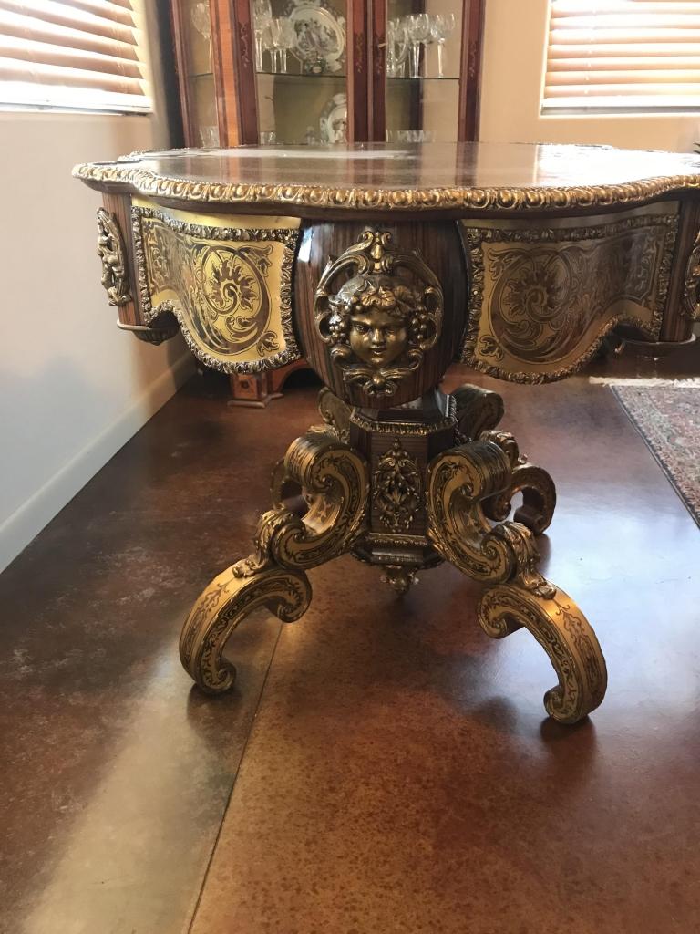 Vintage ornate gold-tone with inlay pedestal table