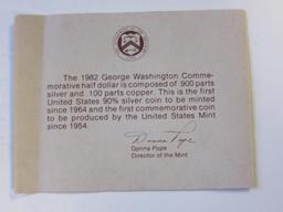 1982 .90 Silver Washington Comm. Half Dollar w/COA
