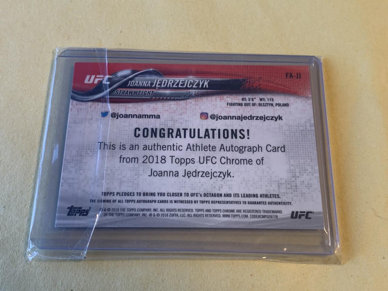 JOANNA JEDRZEJCZYK 2018 Topps UFC AUTOGRAPH Card