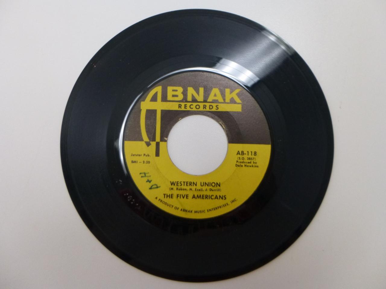 THE FIVE AMERICANS Western Union 45 RPM Record 196