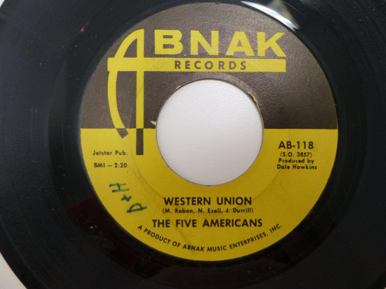 THE FIVE AMERICANS Western Union 45 RPM Record 196