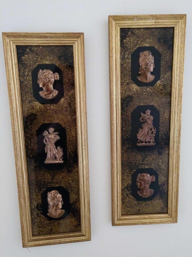 Pair of gold tone Goddess wall art