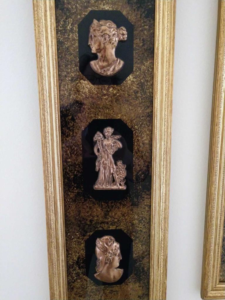 Pair of gold tone Goddess wall art