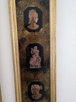 Pair of gold tone Goddess wall art