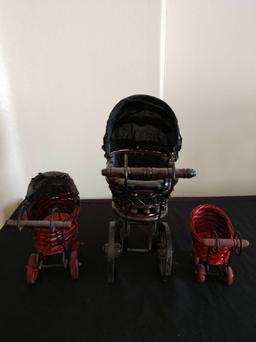 Lot of 3 miniature baby buggies