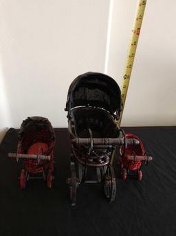 Lot of 3 miniature baby buggies