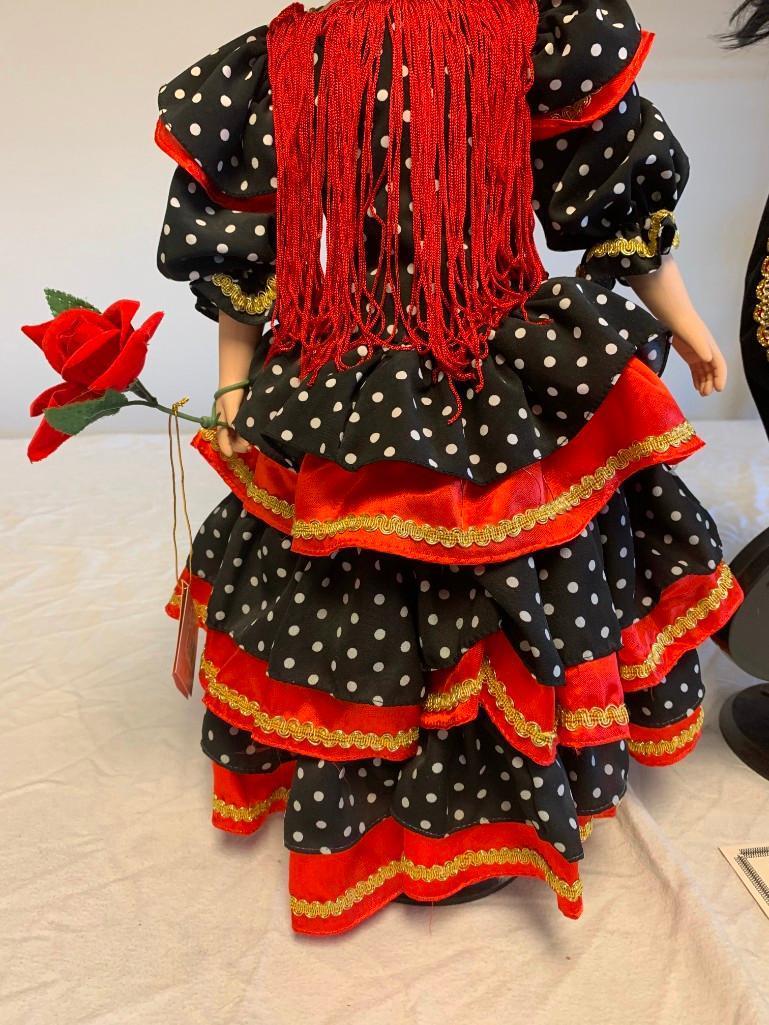 2 Traditions Doll Collection Porcelain Spanish Doll With Stands 22? Mariachi and Flamenco