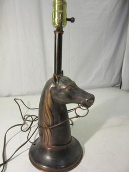 Lot of 2 Vintage Brass Decorative Pieces: 16" Horse Head Lamp and 10" Floral Vase