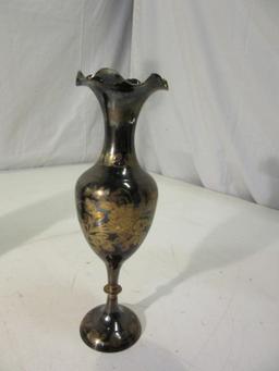 Lot of 2 Vintage Brass Decorative Pieces: 16" Horse Head Lamp and 10" Floral Vase