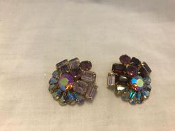 Lot of 9 Multi-Colored Rhinestone Clip-On Earrings