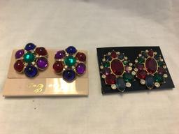 Lot of 9 Multi-Colored Rhinestone Clip-On Earrings