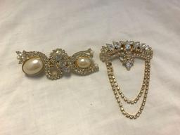 Lot of 7 Gold-Tone Rhinestone Hair Clips