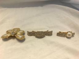 Lot of 7 Gold-Tone Rhinestone Hair Clips