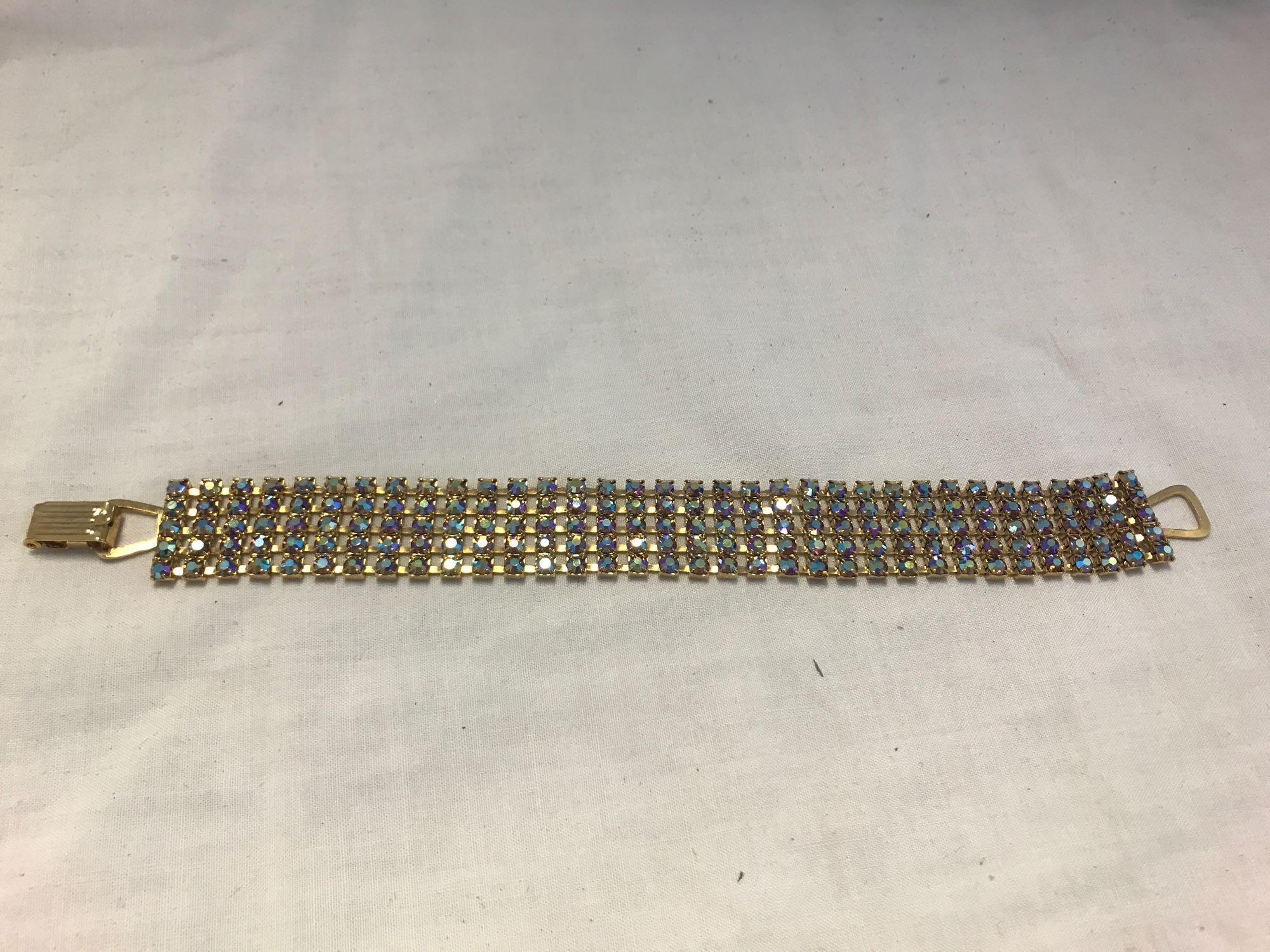 Lot of 6 Gold-Tone Rhinestone Bracelets