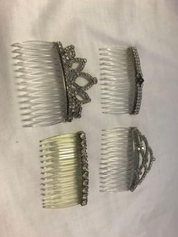 Lot of 8 Silver-Tone Rhinestone Hair Clips and Hair Combs