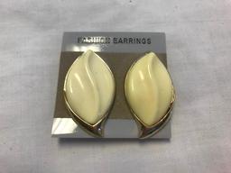 Lot of 12 Gold-Tone and Ivory Costume Earrings