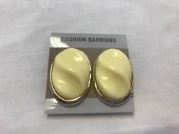 Lot of 12 Gold-Tone and Ivory Costume Earrings