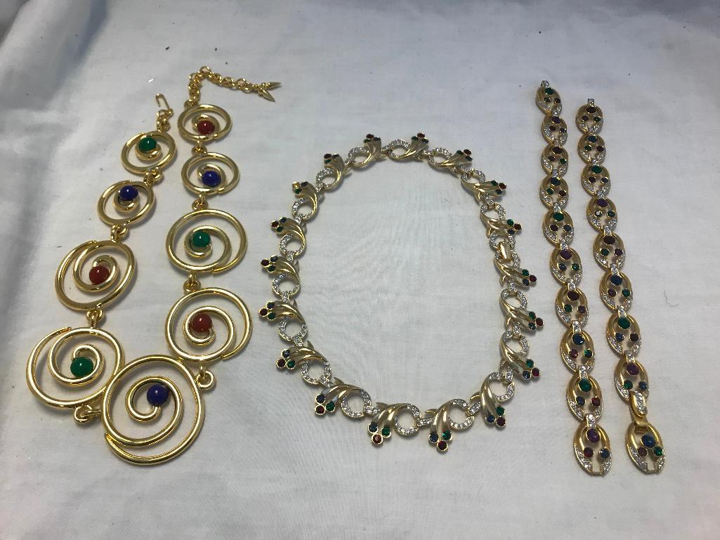 Lot of 4 Gold-Tone Multi-Colored Necklaces and Bracelets