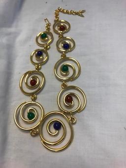 Lot of 4 Gold-Tone Multi-Colored Necklaces and Bracelets