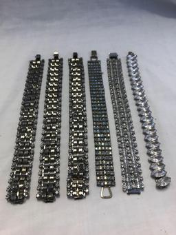 Lot of 6 Silver-Tone Rhinestone Bracelets