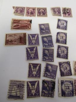 Historical lot of 38 various canceled 3 cent postage stamps