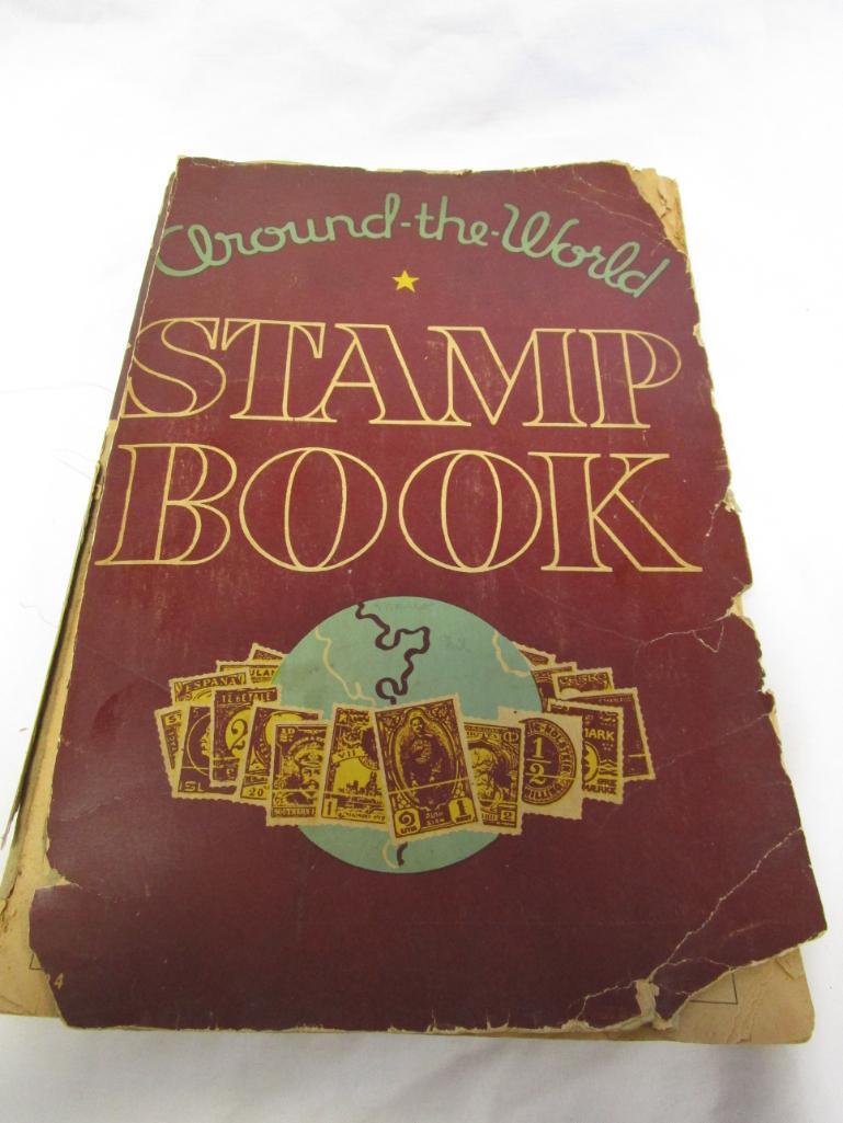 Vintage Around-The-World stamp book with over 500 vintage stamps