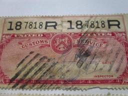 Two complete sets of historical canceled, sequential US Customs Service Passengers' Baggage Stamps.