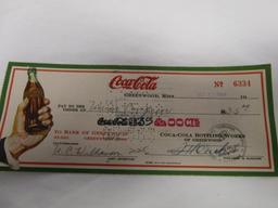 Two vintage CocaCola, Greenwood, Miss. canceled checks. Sequentially numbered No. 6333 and 6334