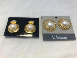 Lot of 6 Gold-Tone Faux Pearl Clip-On Earrings