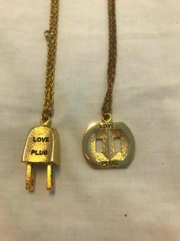 Couple's Gold-Tone Necklace Set - "Love Plug"