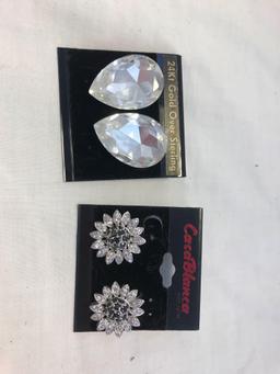 Lot of 6 Silver-Tone Clear Rhinestone Earrings