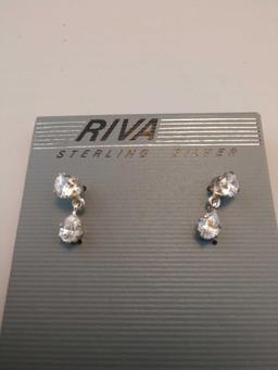Riva sterling silver and crystal brooch and earrings