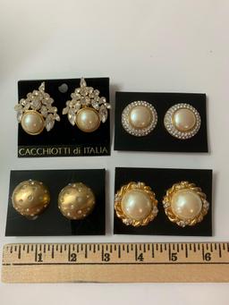 Lot of four vintage statement costume jewelry clip on earrings