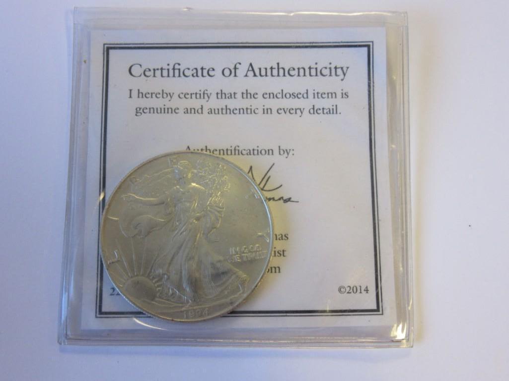 1994 .999 Silver 1oz American Eagle Dollar w/ COA