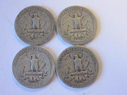 Lot of 4 .90 Silver Washington Quarters (1945,1946,1946,1947)