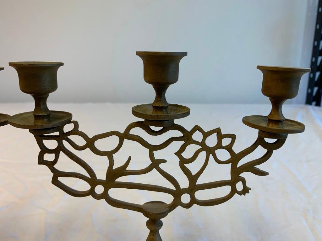 Vintage Pair of Brass Candelabras 3-arm