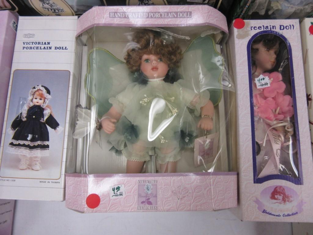 Lot of 10 Porcelain Dolls Various Sizes NEW in Boxes