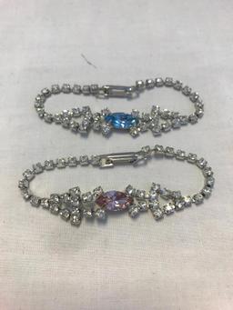 Lot of 4 Silver-Tone Rhinestone Bracelets w/ Center Stone